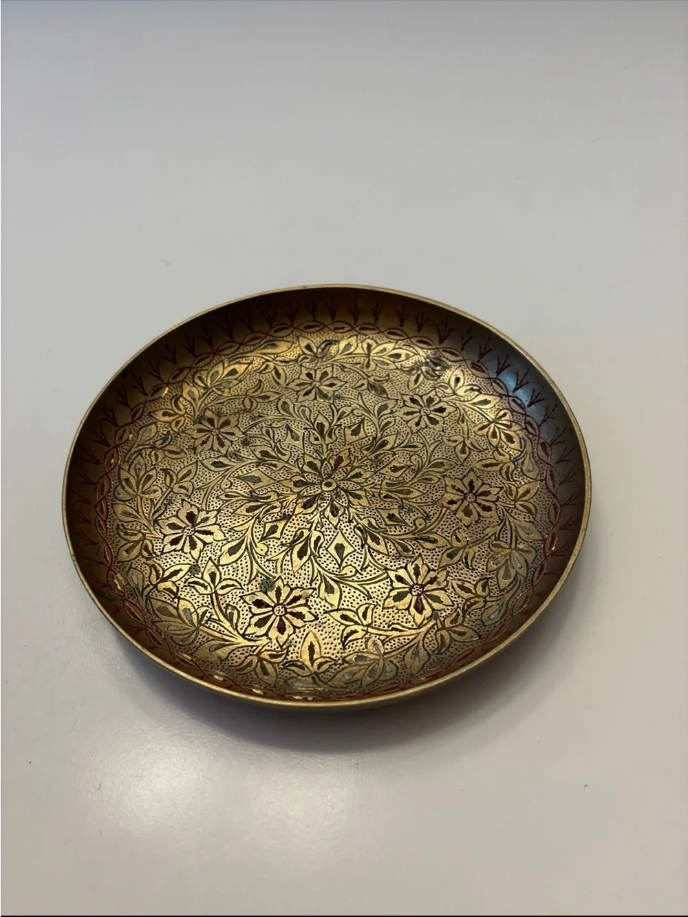 Brass Decorative Bowl with Floral Etching - Gol